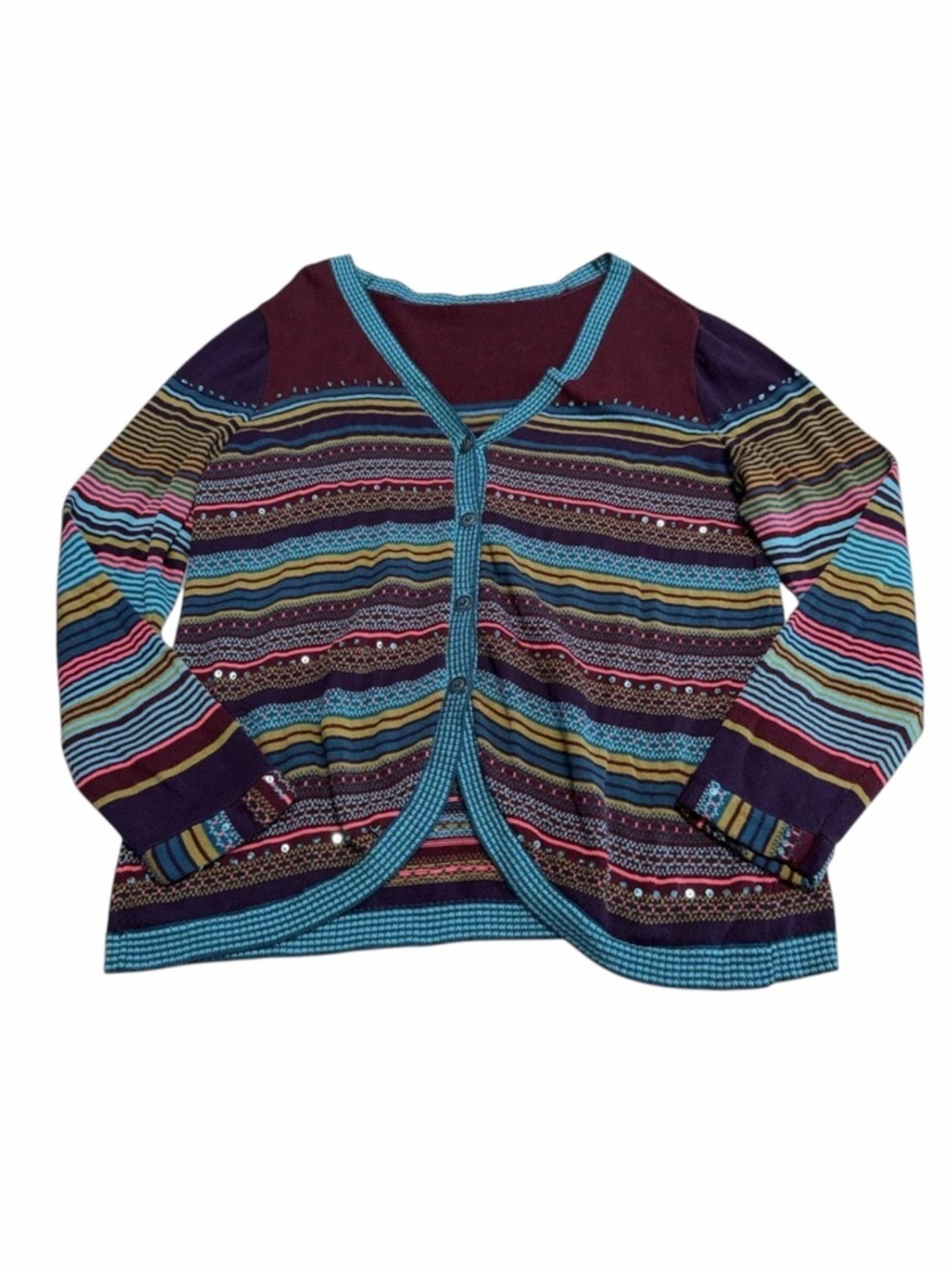 Christopher & Banks Beaded Sequin Striped Cardigan Women’s Medium Colorful Fall